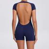 European & American Backless Peach Hip Tight Yoga One-Piece - Short Sleeve for Dance, Fitness & Sports