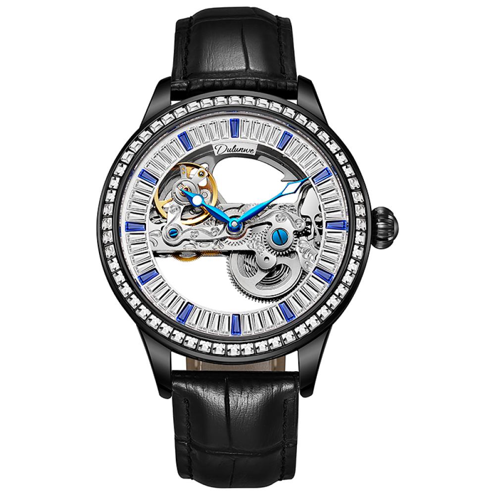 Dulunwe Роскошные полые автоматические наручные часы модные скелетонированные бриллиантовые мужские механические часы со стразами водонепроницаемые часы