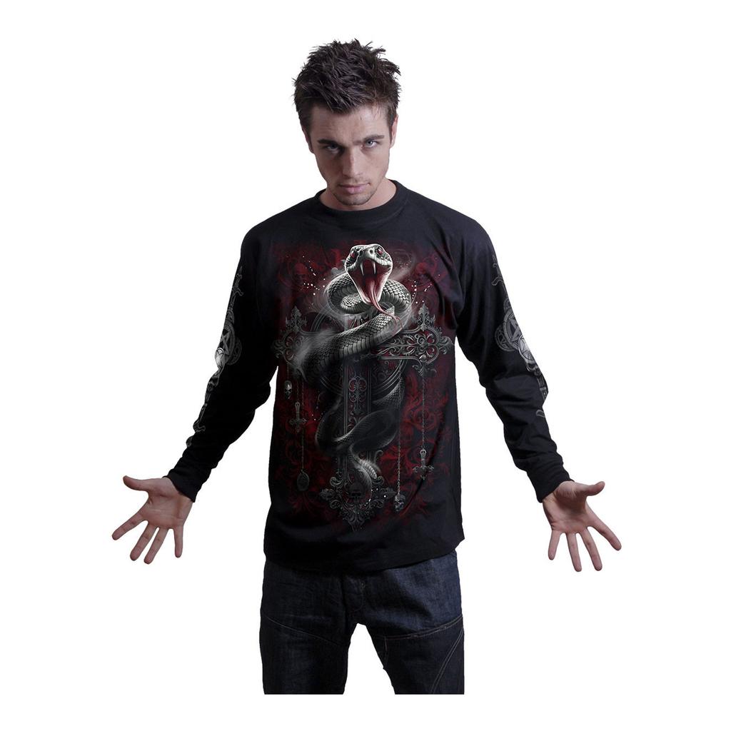 Spiral Direct Unisex Adult Gothic Serpent Back & Sleeve Print Long-Sleeved T-Shirt