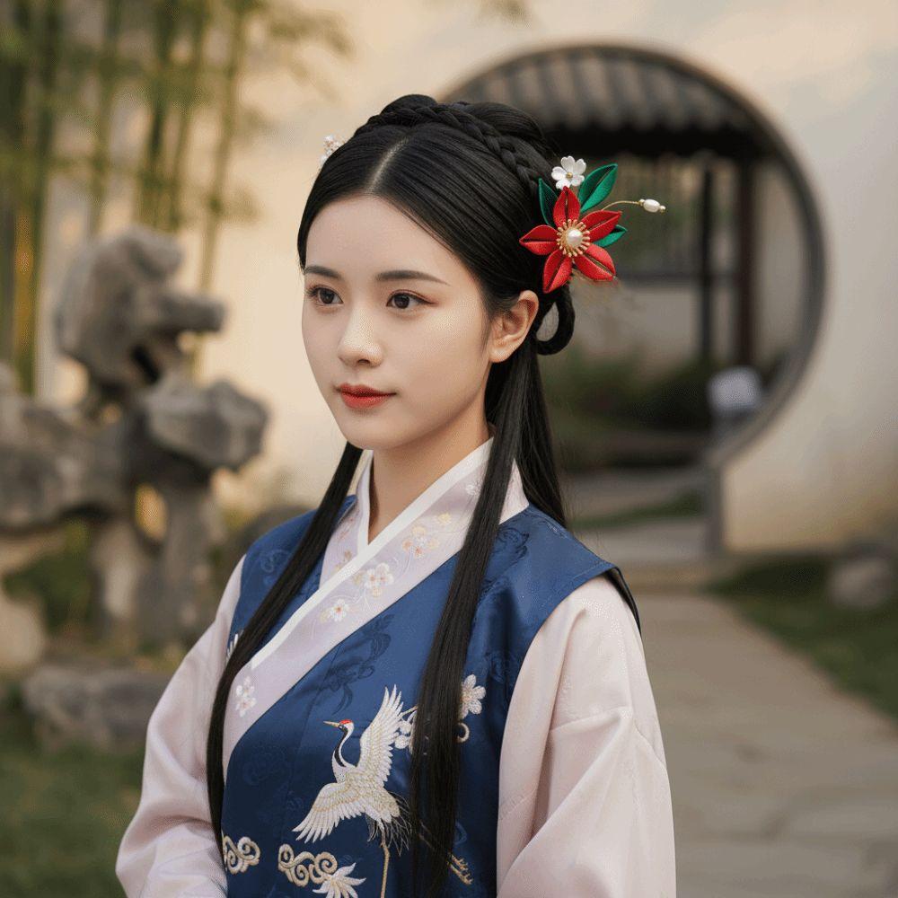 Pearl Chinese Style U-shaped Hair Stick U Shape Hanfu Headwear Velvet Flower Hair Clip For Girl