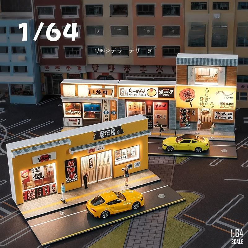Lighting Japanese-style Ramen Shop Sushi Shop Miniature Scene for 1/64 Car Model Collection Home Decor Display Ornaments