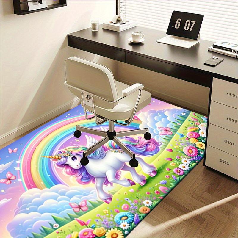 1pc Rainbow pony Soft Printed Area Rug, Office Carpet, Under Chair Protector Blanket for Bathroom, Living Room, Bedroom, Laund
