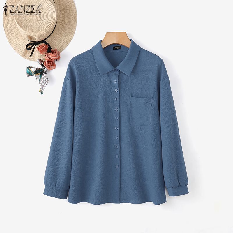 ZANZEA Женская повседневная блузка свободного кроя с отложным воротником и рукавами 3/4