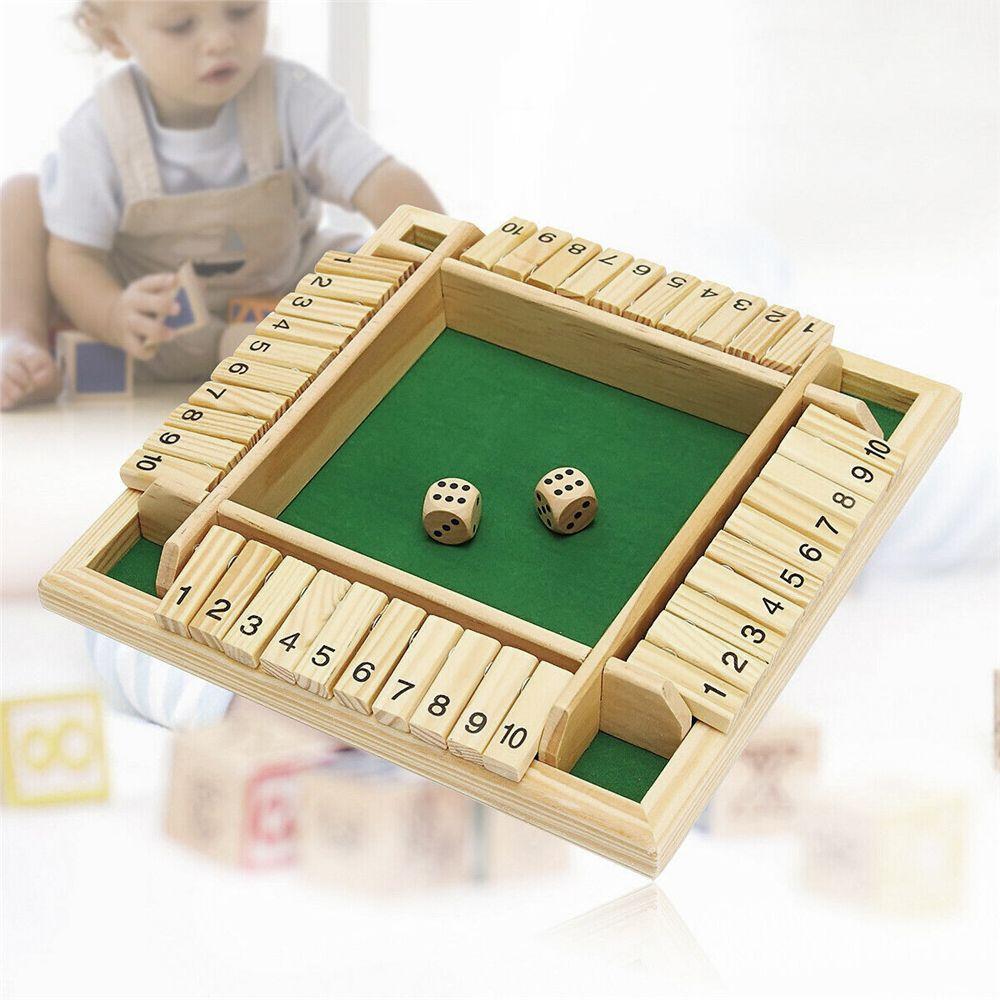 Party Supplies 4 Players 4 Sided 10 Number Wooden Dice Board Game Flaps & Dices Game Shut The Box