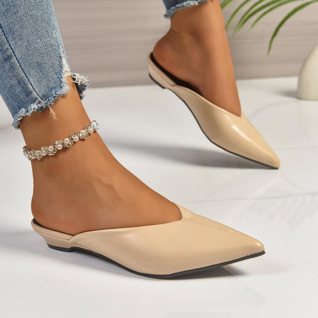 Fashion Women Fashion Pointed Toe Mules Slippers New Low Heel Sandals Ladies Elegant Dress Shoes Comfort Designer Slippers Slides Women