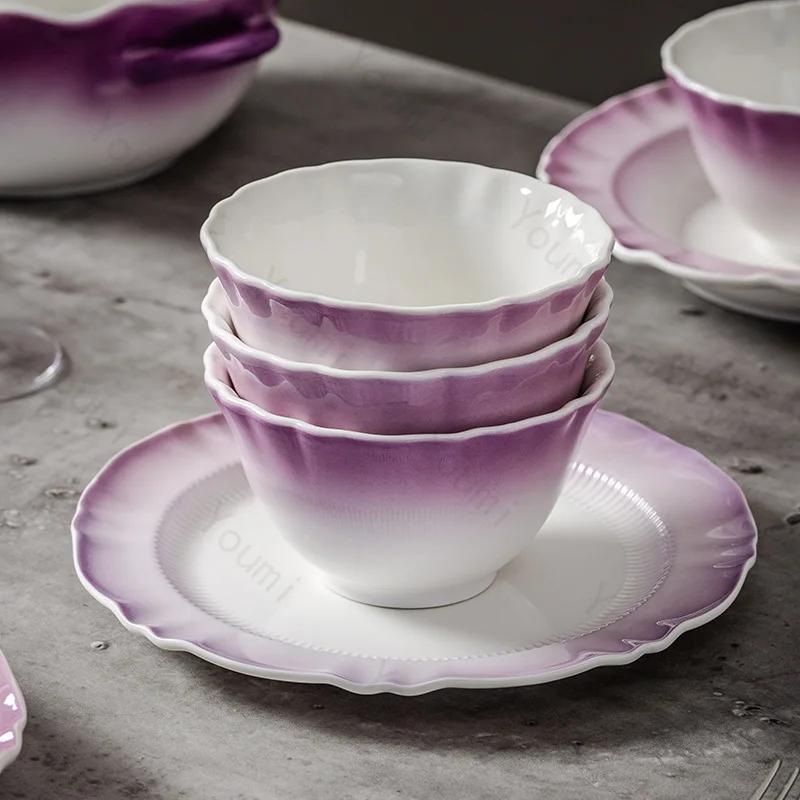 Легкая роскошная фиолетовая керамическая тарелка для изысканных блюд в ресторане высокого класса, рыбная тарелка, десертные тарелки для послеобеденного чая во французском стиле