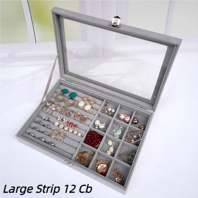 1 шт., шкатулка для хранения ювелирных изделий, домашняя шкатулка для показа ювелирных изделий, большая откидная прозрачная видимая бархатная пылезащитная шкатулка для хранения ювелирных изделий