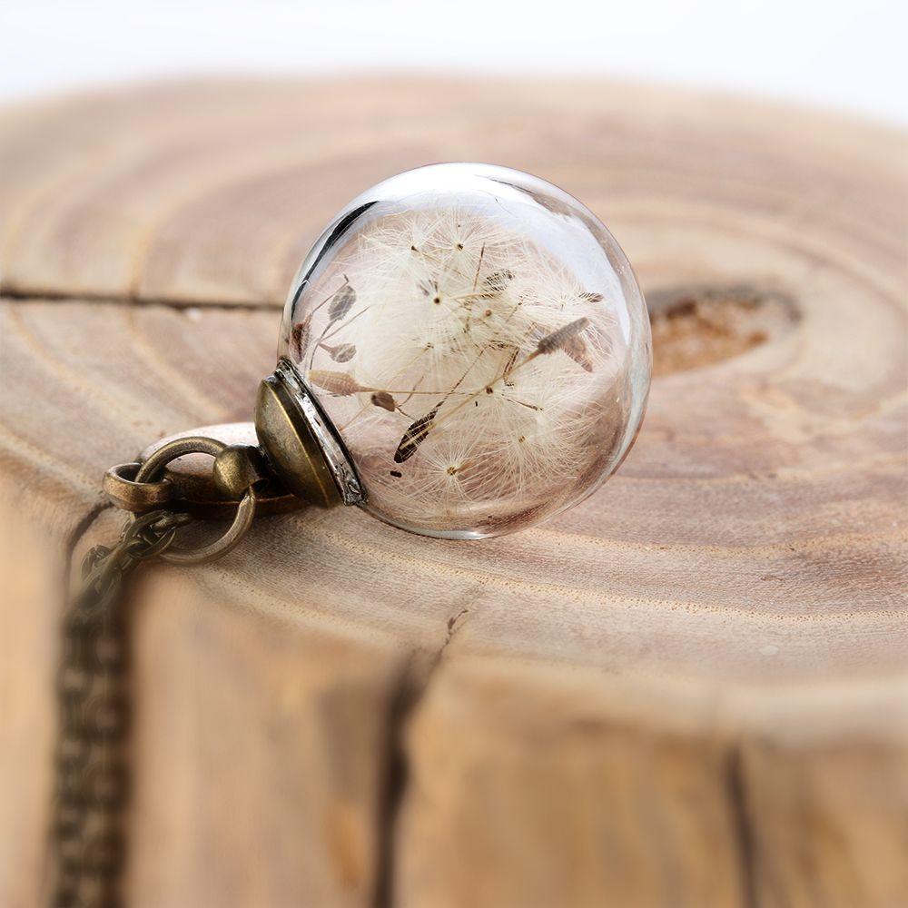 Women Gift For Her New Handmade Clear Crystal Ball Pendant Dandelion Wishing Necklace Dandelion
