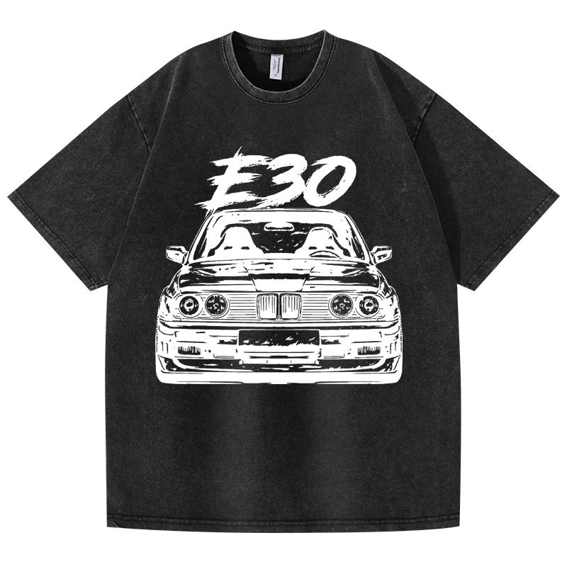 Футболка в стиле ретро с эффектом потертости E30 Car 100% хлопок футболка флисовая толстая теплая женская мужская хип-хоп футболка с круглым вырезом