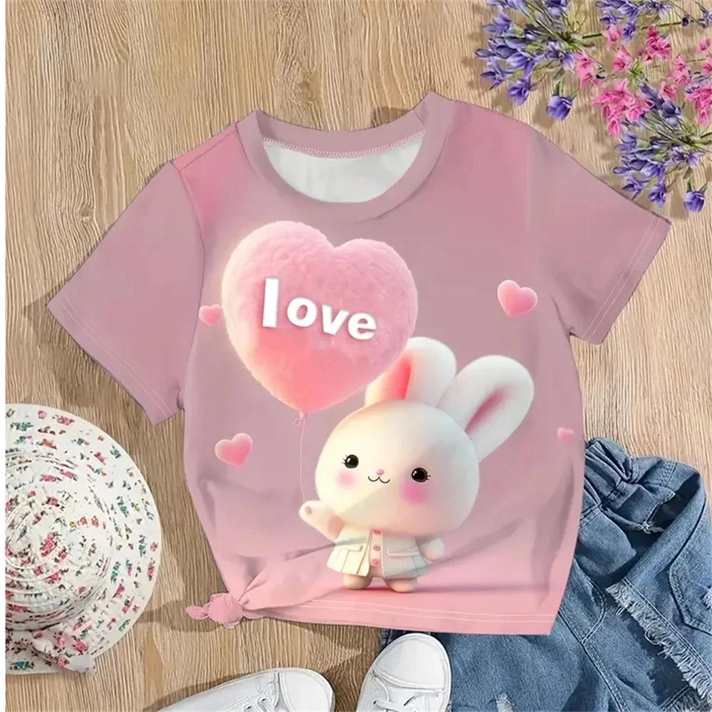 2025 Summer Kids 3D Printed Cute Cartoon Rabbit T-shirt Fashion Children Short Sleeve Clothing Boys Girls Streetwear