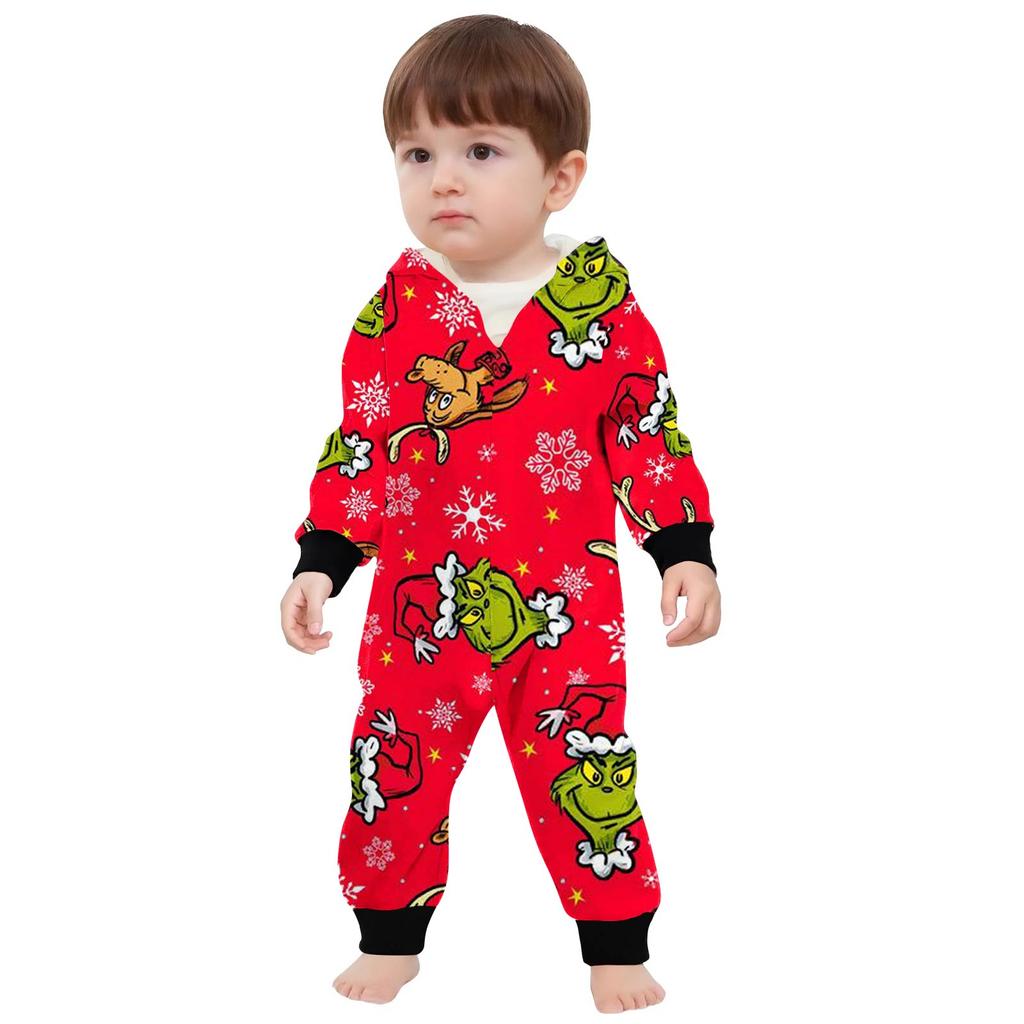 Домашняя одежда для родителей и детей с капюшоном и застежкой-молнией с принтом «Рождество»