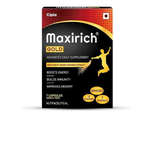 Maxirich Gold Advanced Daily Supplement-Multivitamin с экстрактом женьшеня для энергии и иммунитета 7 мягких желатиновых капсул