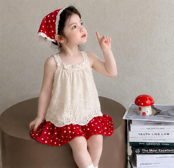 Girls Summer Polka Dot Sling Dress Set Cute and Stylish