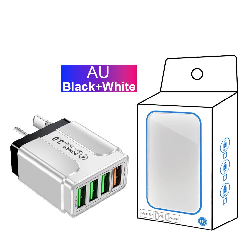 QC3.0 4-Port USB Rapid Charger for EU/UK/AU Plugs - Multi-Device Fast Charging