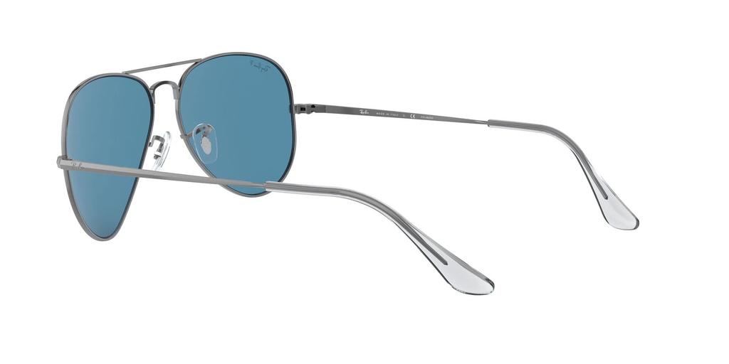 Солнцезащитные очки AVIATOR RB3689 с блестящей оружейной оправой и поляризационными синими линзами Ray-Ban (Металл II)