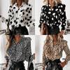 Casual Leopard Dot Print Ruffle Blouse Shirt Autumn Winter Long Sleeve Women Shirts Elegant Office Lady V-Neck Button Tops Blusa