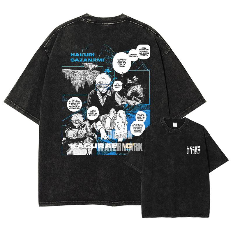 2026 Anime Sazanami Hakuri T Shirts Oversized Vintage Washed Kagurabachi T-shirt Manga Togo Rokuhira Chihiro Tops Tees 100% Cott