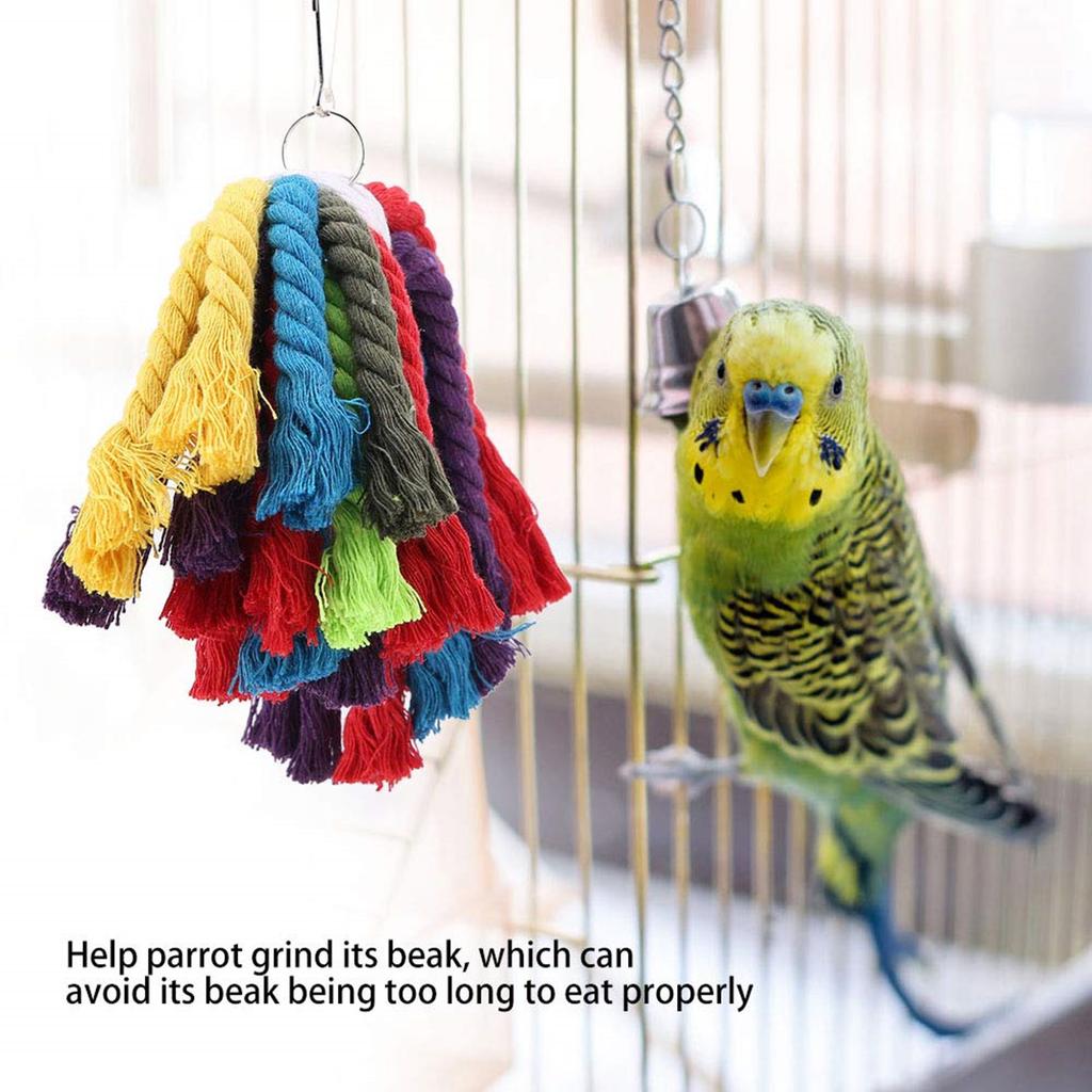Colorful Cotton Rope Parrot Chewing Toy for Cage Entertainment and Beak Grinding Bird Cage Climbing Tearing Rope Toy