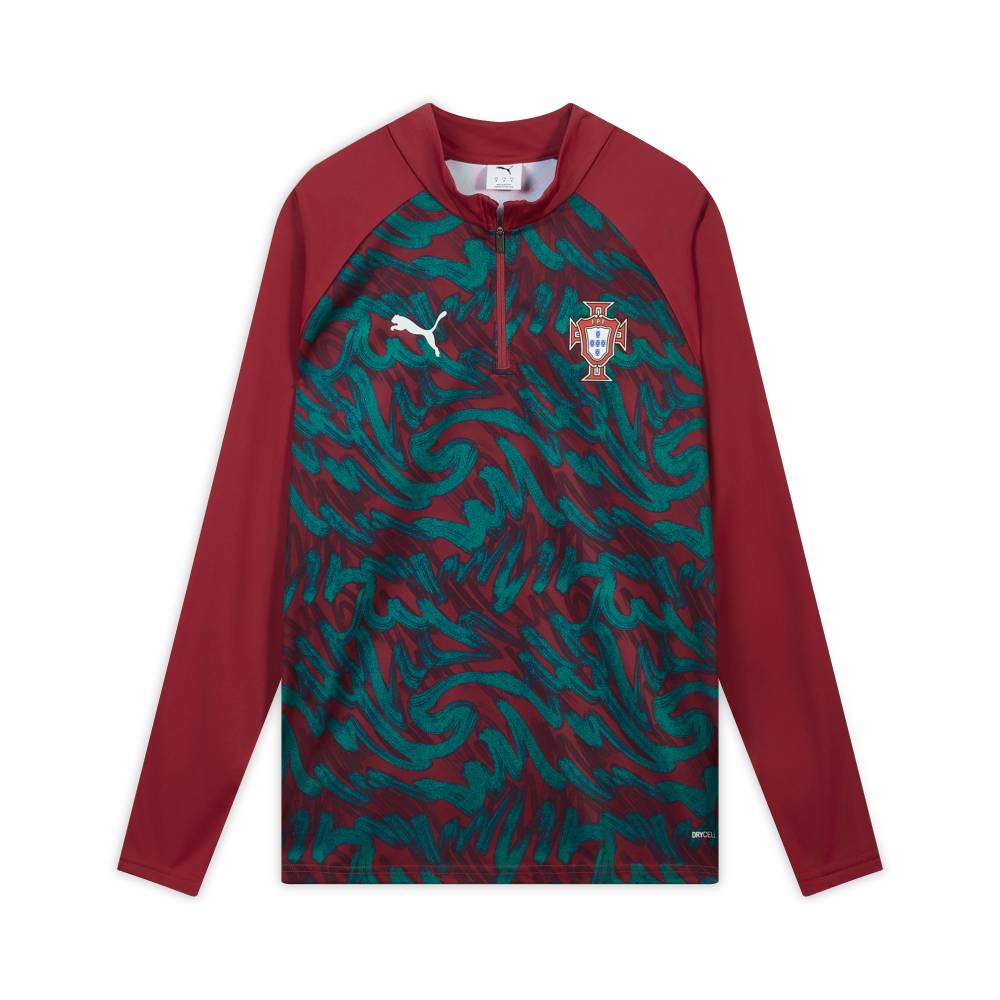 Puma Мужская футболка с длинным рукавом, влагоотводящая, облегающего кроя, с цветовыми блоками, быстросохнущая, для национальной сборной Португалии, топ 784790-37