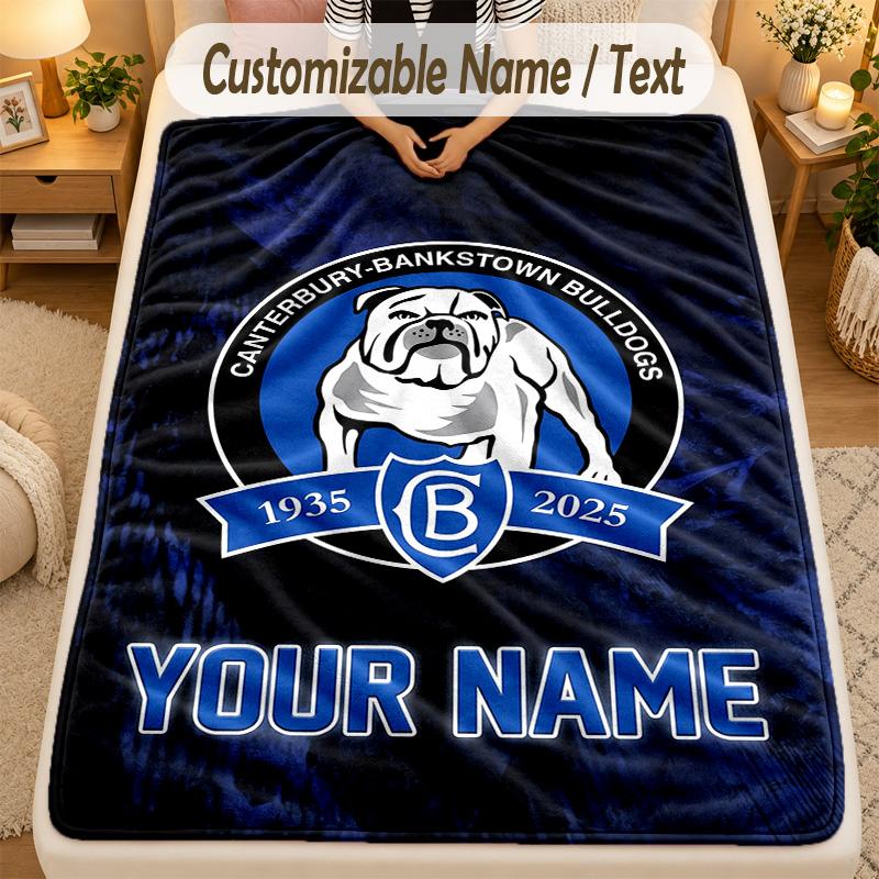 Flannel BlanketCanterbury-Bankstown Bulldogs Custom Name Text Personalized Soft Warm Throw Blanket Home Decor Gift
