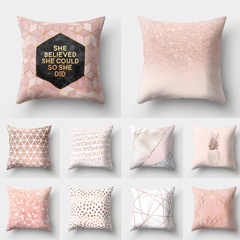 Beatiful Polyester Sofa Rose Gold Pink Cushion Home Decoration Square Pillowcase Fashion Trendy