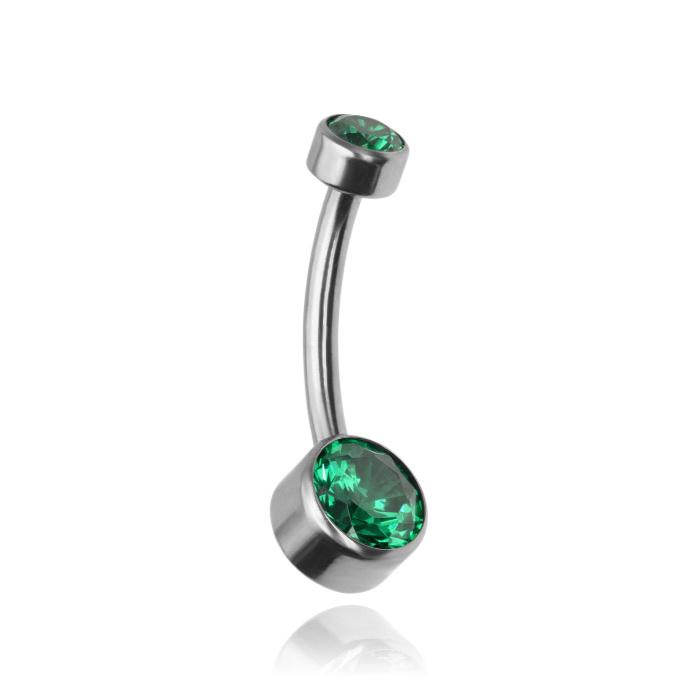 Titanium Navel Ring - Green Cubic Zirconia - Tpp-038 1.6/10/4-6