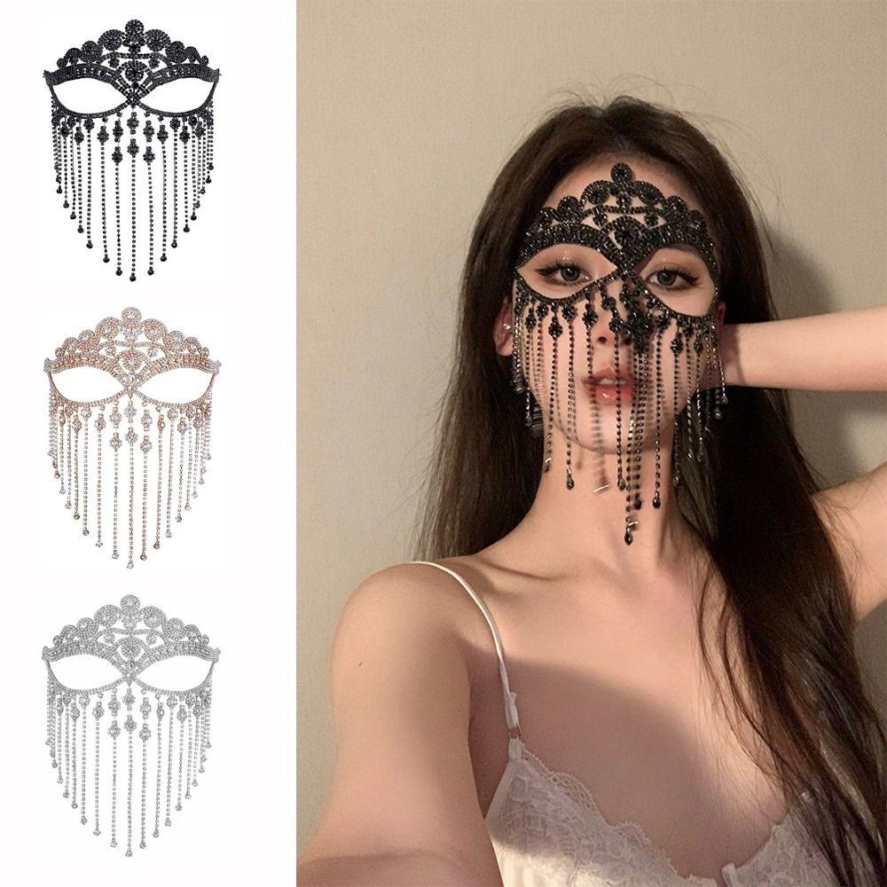 Luxury Face Chain Retro Veil Mask Bohemian Style Rhinestone Mask for Women