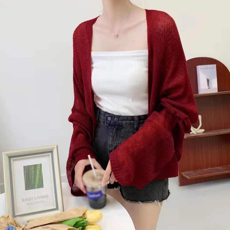 Женский кардиган, ленивый, свободный, повседневный, летний, вязаный, однотонный