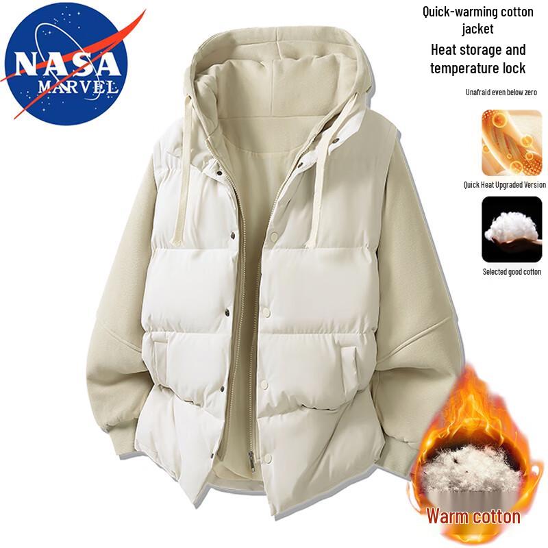 NASA MARVEL Men's Hooded Faux Two-Piece Padded Jacket