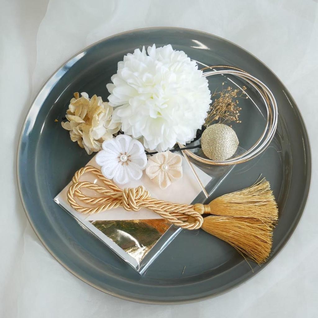 Lomeri White Hair Ornament for and Japanese T1 Tsumami-Zaiku Graduations, Hakama, Weddings, Mizuhiki, Baby's Breath, Balls, (White)