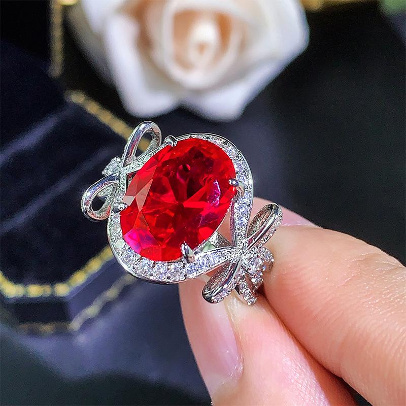 Кольцо Красный корунд синяя шпинель изумруд желтый циркон открытое кольцо мода для通勤 женщин