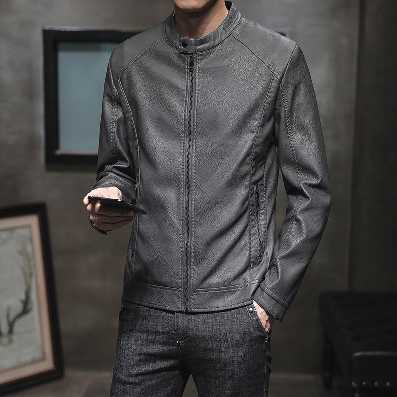 Spring New Men's PU Leather Jacket Korean Version Slim Men's Youth Handsome Leather Jacket Top Locomotive Jacket