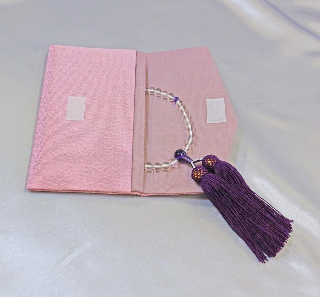 Nakago, founded in 1885, Kyoto prayer beads made of crystal and amethyst with a silk tassel and a prayer bead pouch (suitable for women of all sects)