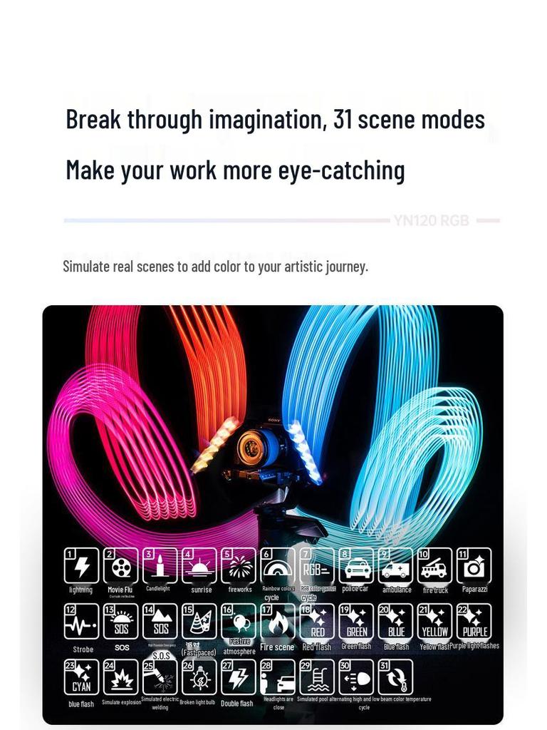 Yongnuo YN120RGB Портативный RGB карманный свет с регулируемой цветовой температурой для прямых трансляций, заполняющего света, влогов и создания атмосферы