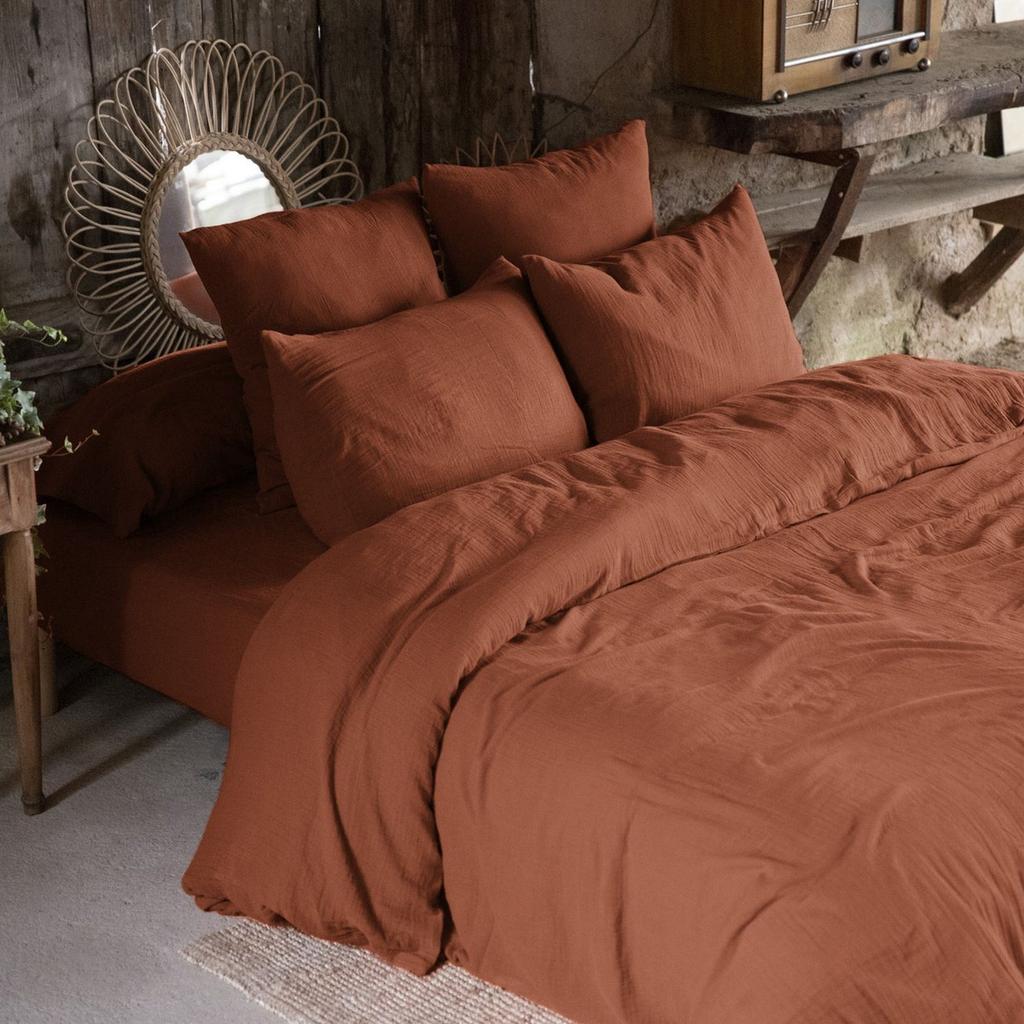 Duvet Cover 240x260 Cotton Gauze Terracotta