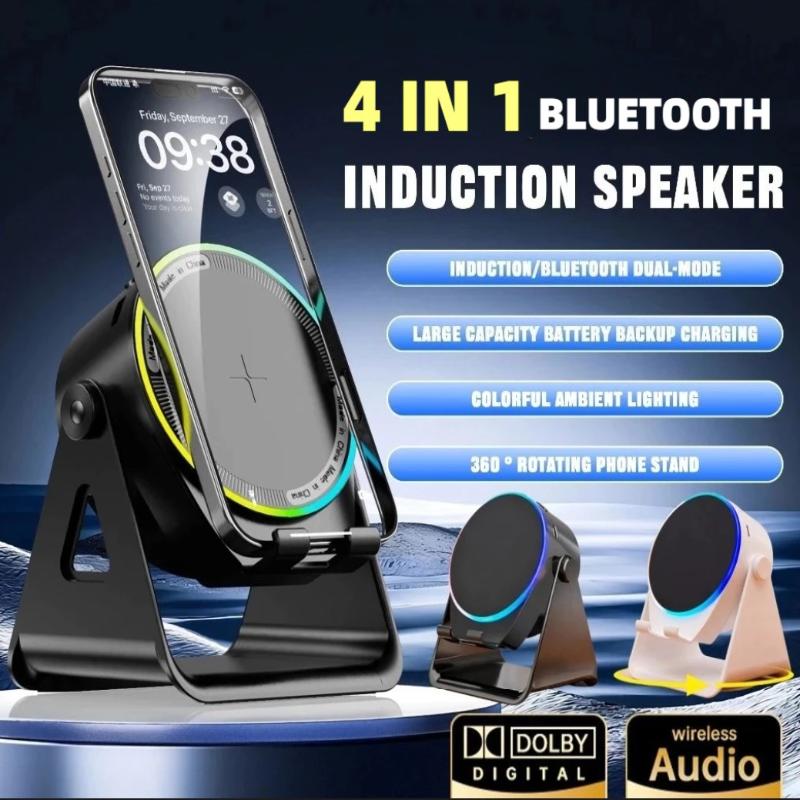 Беспроводной Bluetooth Индукционный Динамик Держатель для Телефона RGB и Вращающийся на 360° С Power Bank
