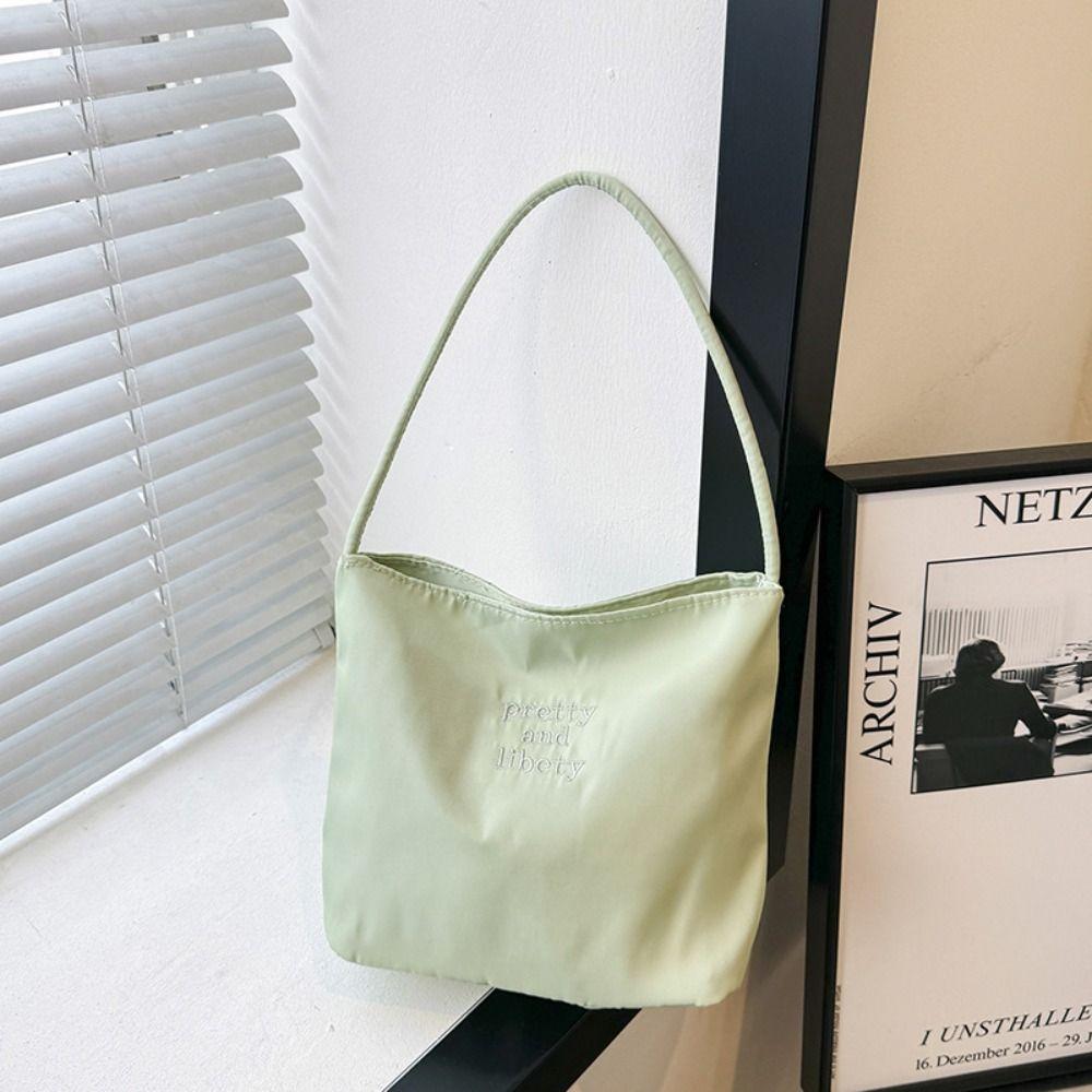 Handbag Embroidery Shoulder Bag Korean Style Nylon Bucket Bag Versatile Letter Underarm Bag Travel