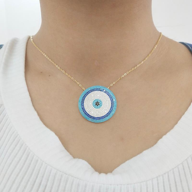 30mm Big Disco Charm Micro Pave Cubic Zirconia Nano Turquoise Bohemia Necklace