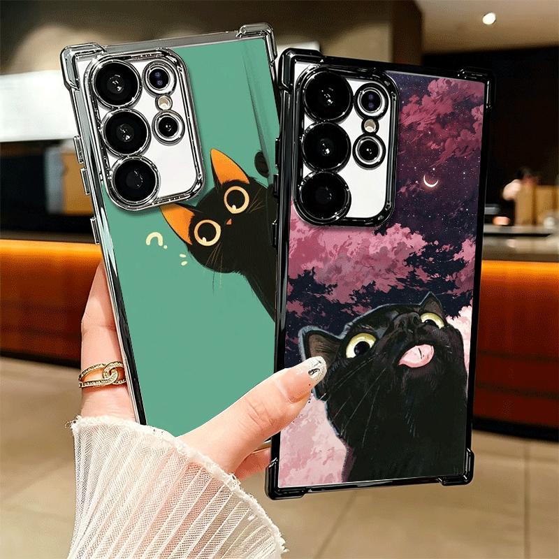 Кот Милый Котенок Мультяшный Покрытие Чехол для Телефона Для Samsung Galaxy S24 S25 FE S26 Edge S23 Ultra S22 S21 Plus S20 Противоударный Подушка Безопасности C