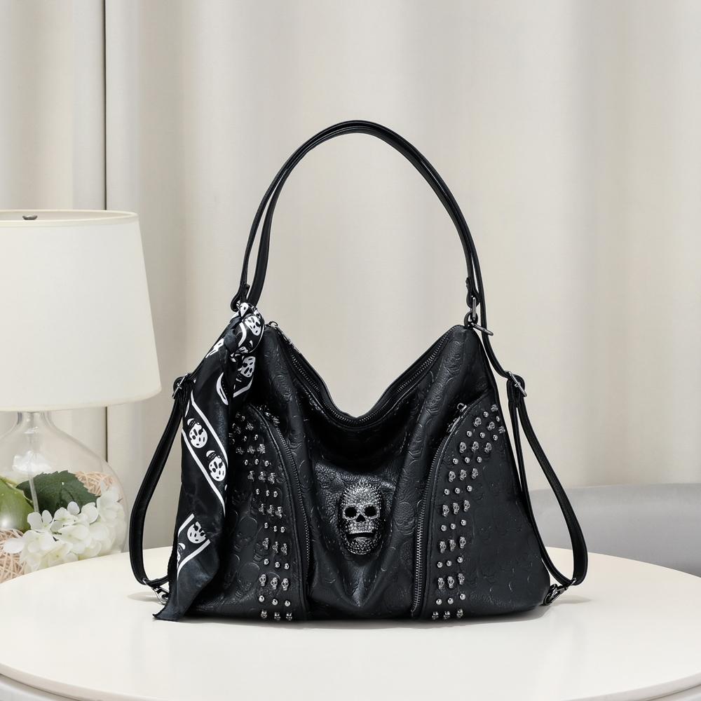 SHELKSBAG Женские сумки-тоут Готическая сумка-хобо с шипами на ремне Большая вместимость Винтажная сумка через плечо из ПУ-кожи