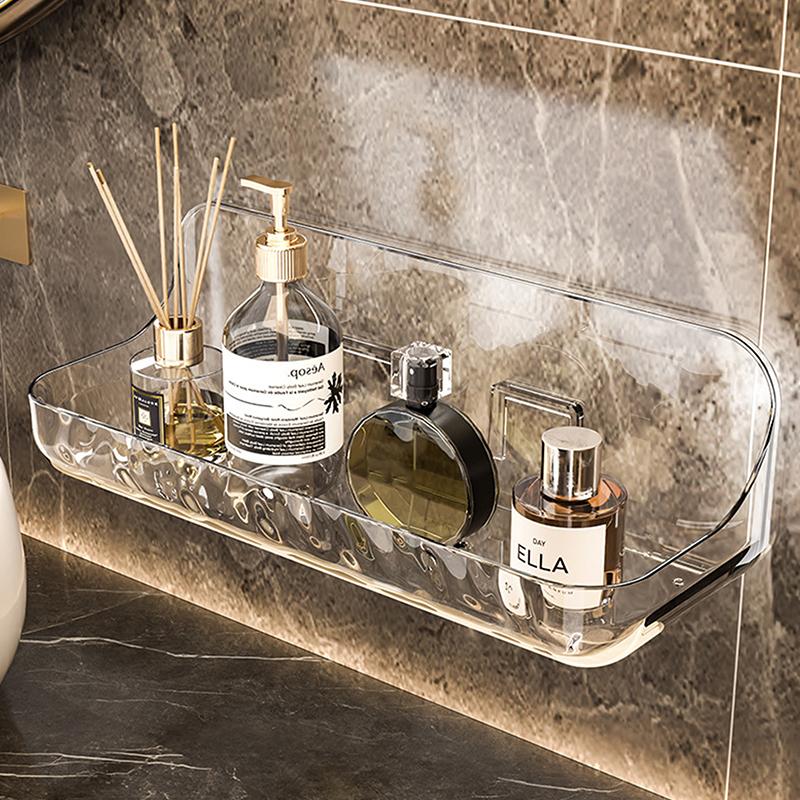 Bathroom Transparent Shelf Rack Wall-Mounted Washbasin No-Punch Washroom Wall Mounted Cosmetic Storage Transparent Shelf
