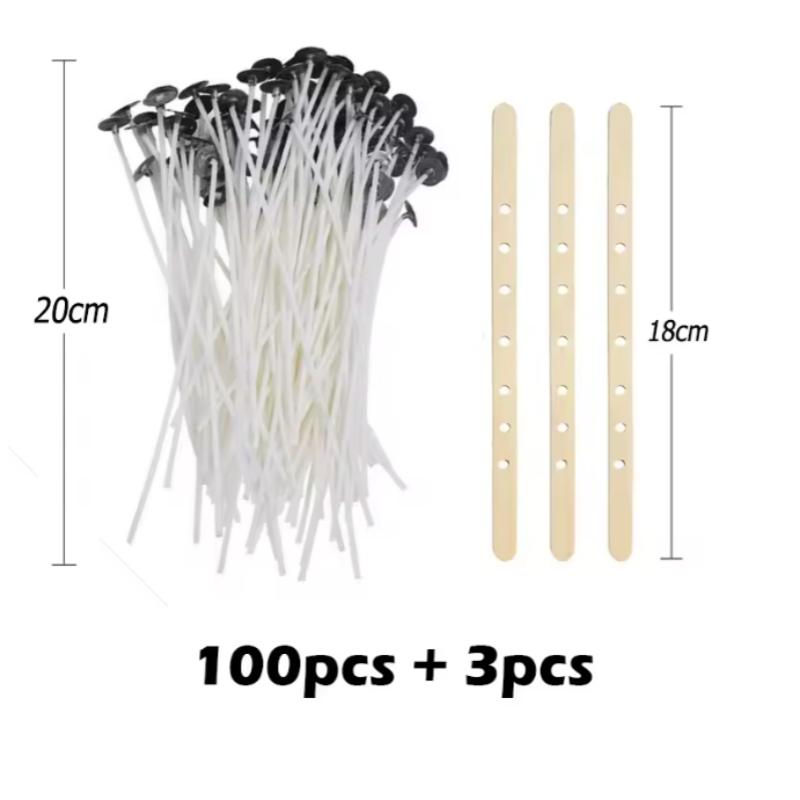 100pcs Waxed Cotton Candle Wicks Set with Stand Original Smokeless Candle Wicks Soy Oil Wax Core Woven Making Candles Supplies