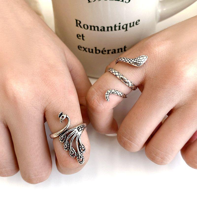 Простое ретро объемное кольцо с павлином женское кольцо