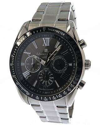 Solar Chronograph Watch SM15116-SSBKSV Men's 5 ATM Water Resistant Black Dial Silver Strap