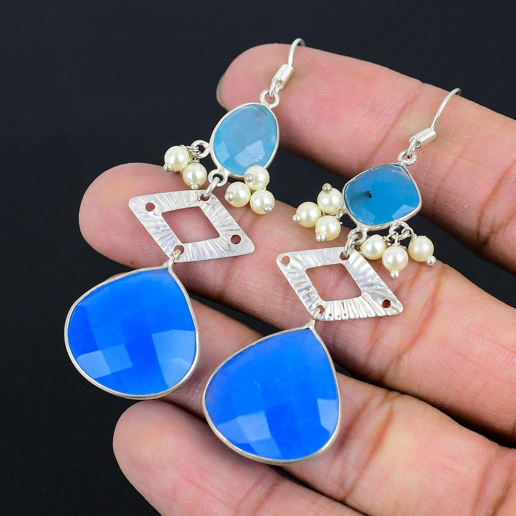 Third Eye Chakra Natural Blue Sapphire Dangle Earrings Jewelry Sterling Silver