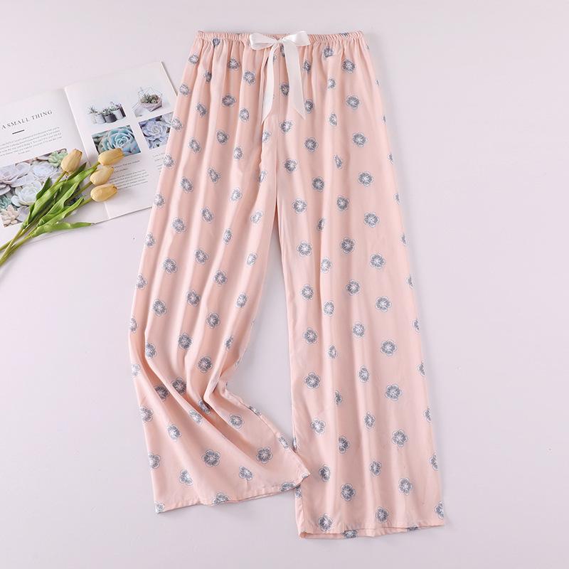 Весенние и летние тонкие домашние брюки, женские милые повседневные брюки с цветочным принтом, которые можно носить на улице, свободные домашние цельные пижамные брюки
