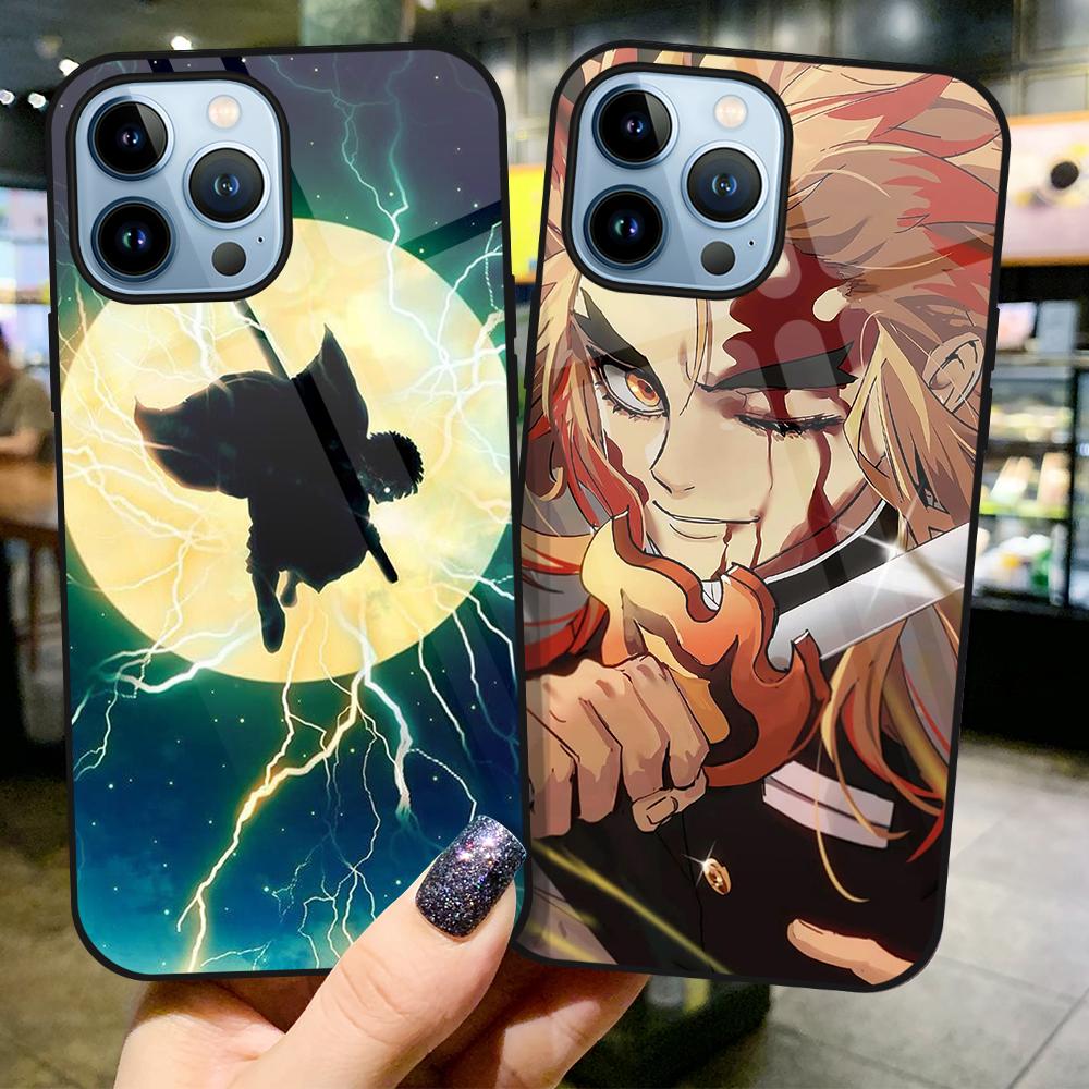 Demon Slayer Phone Case For Iphone 14 13 11 12 Pro Max Mini Xs Xr X 7 8 6s Plus Se 2022 Tempered Glass Protection Back Cover