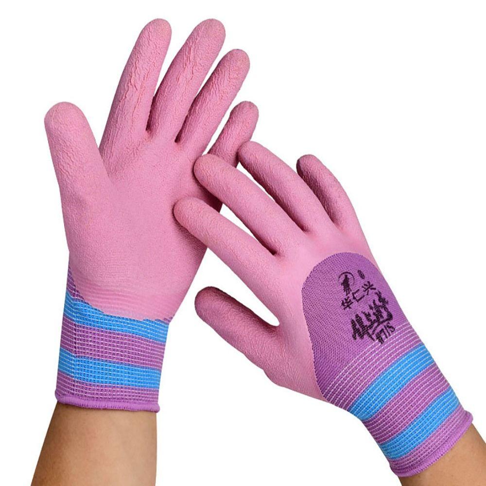 Pink Working Gloves Nylon Protective Mittens Durable Rubber Coated Glove Female