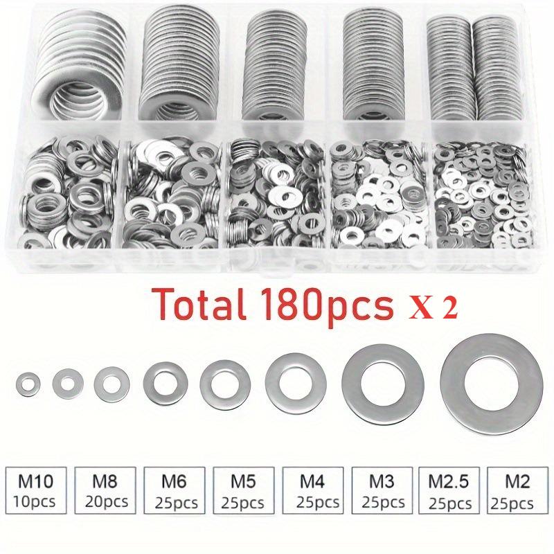 Набор шайб из нержавеющей стали 360/180/80 шт. M2-M10 Металлические уплотнительные кольца Крепежные элементы Прокладки Для винтов Болты Наборы ассортимента Аппаратные шайбы