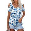 Женская летняя модная повседневная футболка с цветочным принтом, открытыми плечами, V-образным вырезом и короткими рукавами
